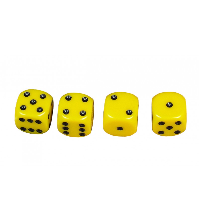 12 D6 Dice yellow with black dots