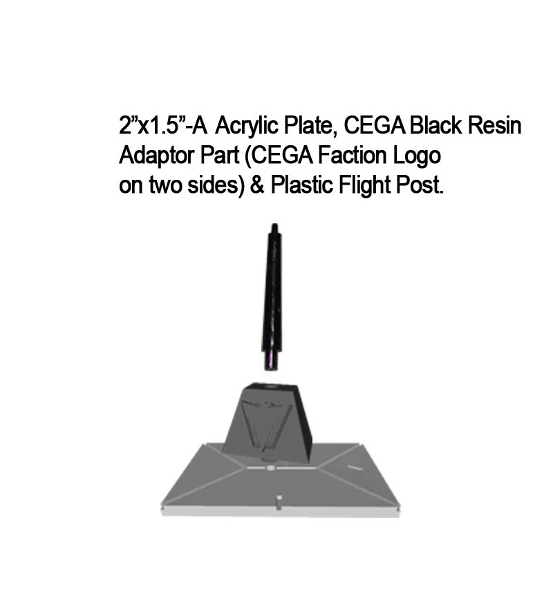 Jovian Wars: Acrylic Base Plate 2"x1.5"A CEGA Logo Black Resin Adaptor Part & Black Plastic Post