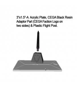 Jovian Wars: Acrylic Base Plate 3"x1.5"A CEGA Logo Black Resin Adaptor Part & Black Plastic Post