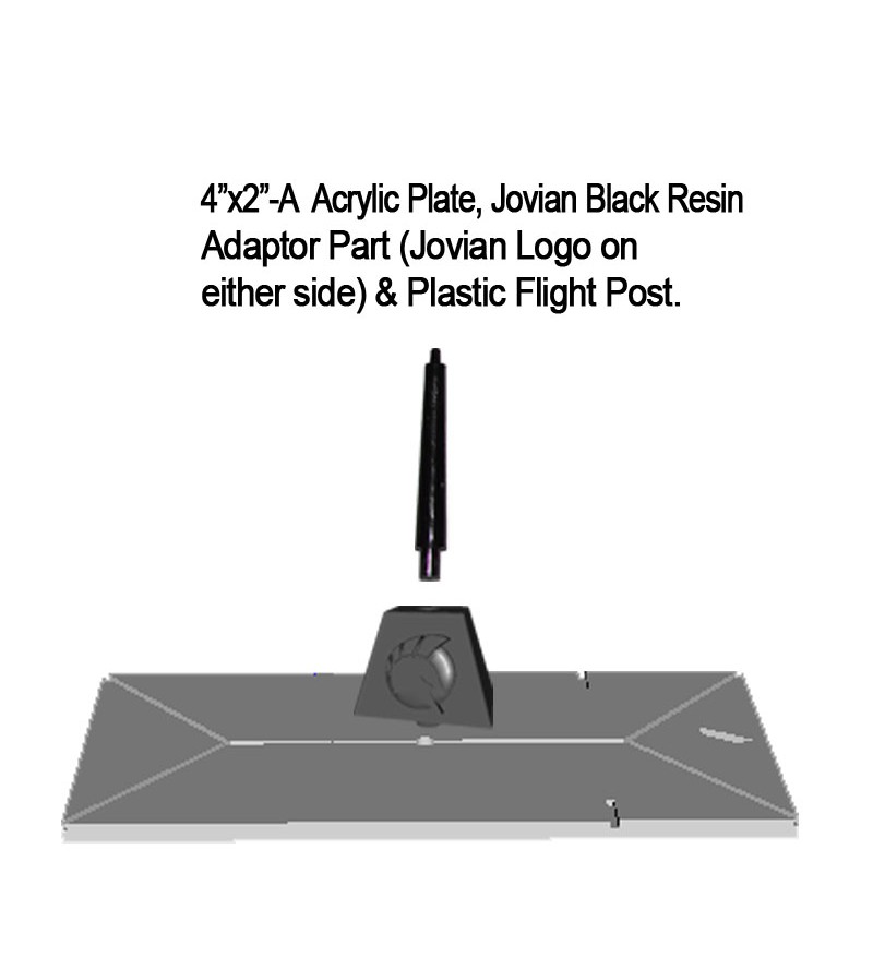 Jovian Wars: Acrylic Base Plate 4"x2"A Jovian Logo Black Resin Adaptor Part & Black Plastic Post