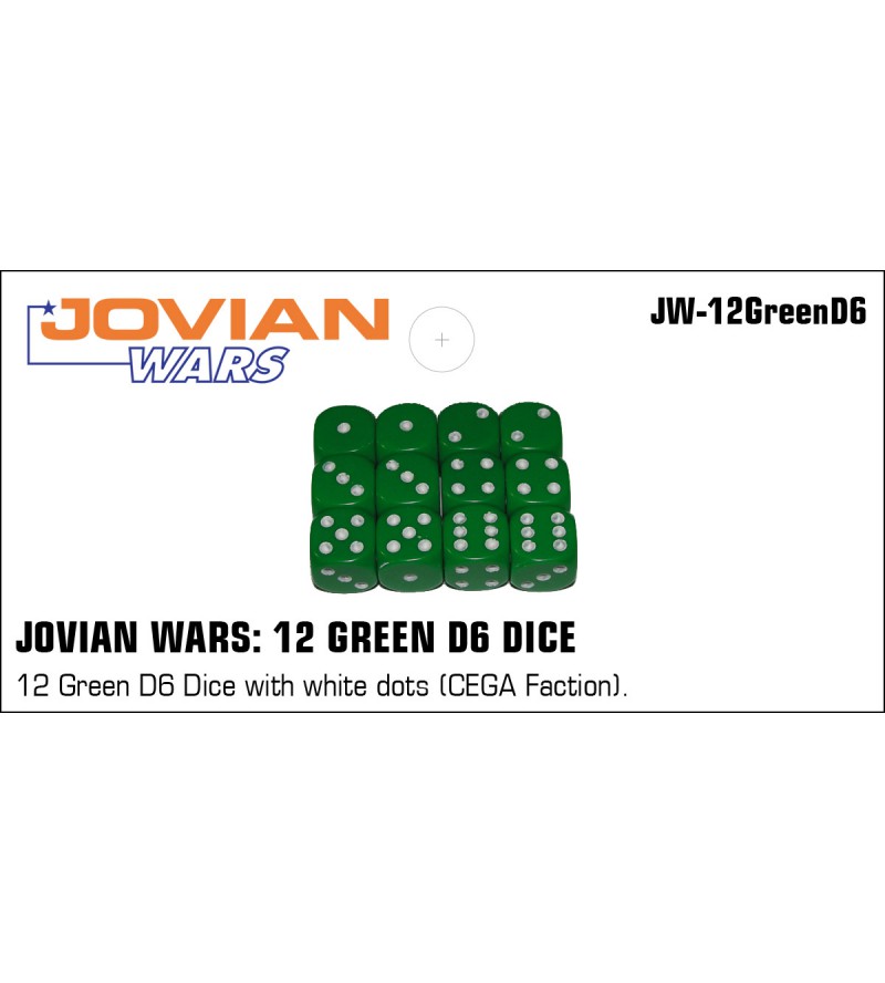 Jovian Wars: 12 Green D6 with White Dots CEGA Faction
